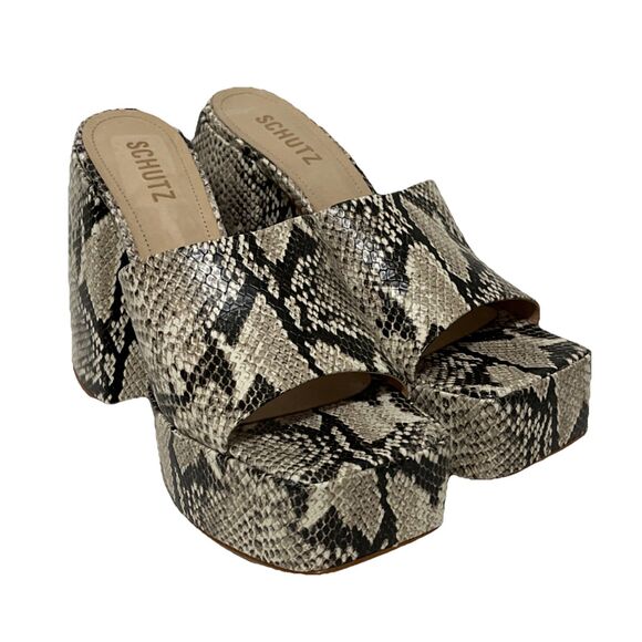 Schutz Aretha Women’s 8.5B Platform Snakeskin Sandals Go-Go Embossed Leather - Picture 1 of 11